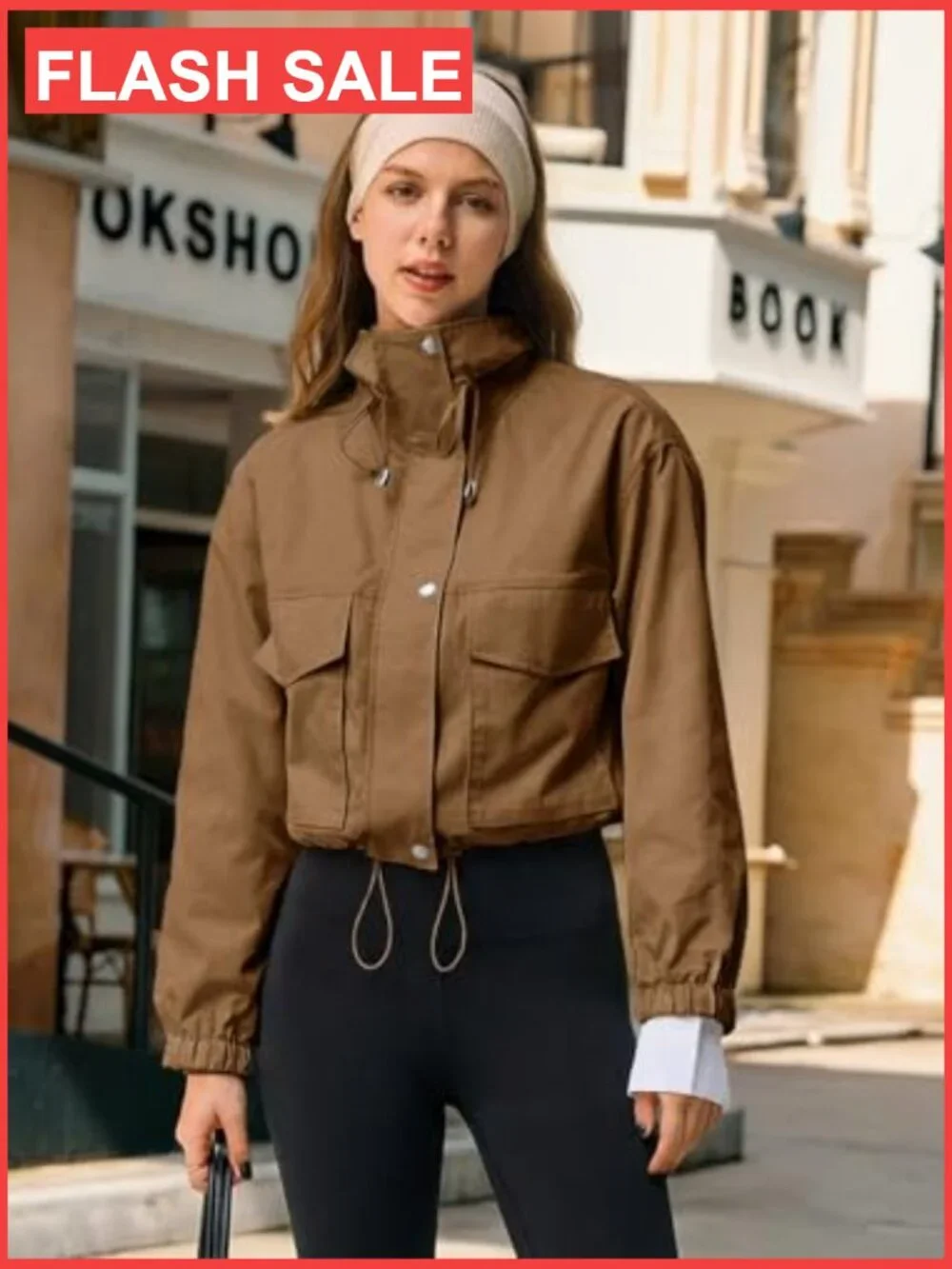 Cropped Zip Up Jacket Lightweight Oversized Utility Anorak with Pockets_5